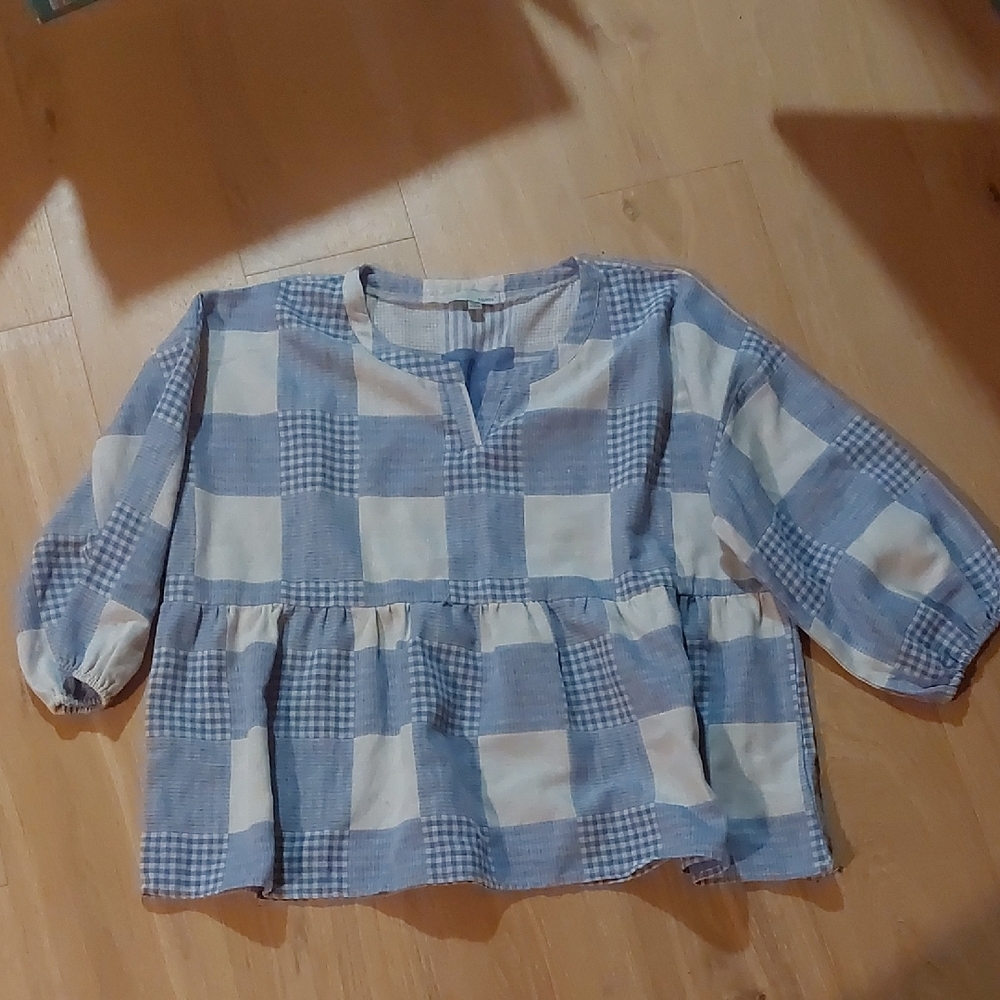 Blue and White Checkered Kids Top